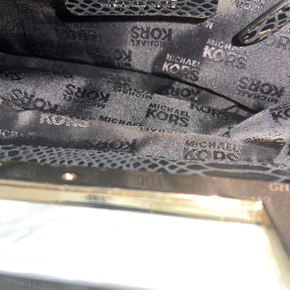 Michael Kors Black Snakeskin Embossed Clutch & Matching Wallet Gold Hardware Set - Picture 6 of 10